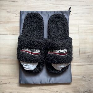 Balenciaga Textured Black Slippers